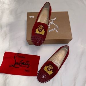 Red velvet Christian Louboutin Intern cap-toe loafers size 42